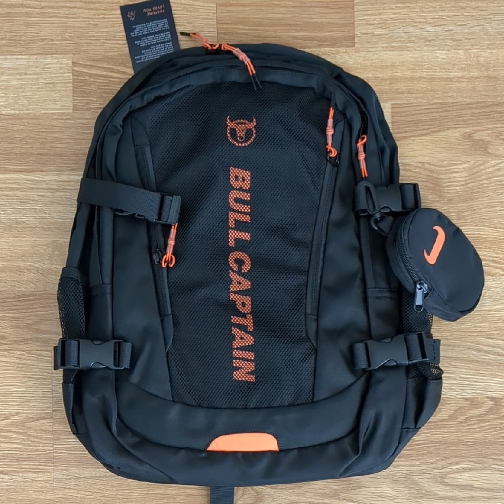 Mens or Womens Black and Orange Laptop Backpack by Bull Captain, NEW, nwt